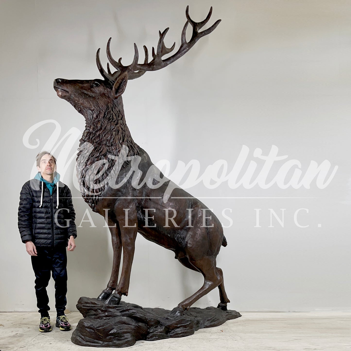 Large Elk on Rock Bronze Statue