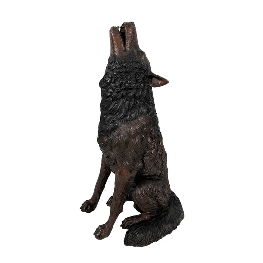 Sitting Howling Wolf Bronze Statue