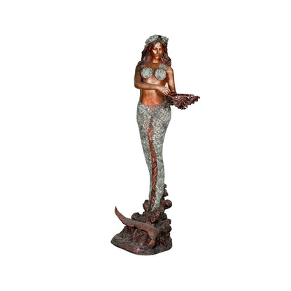 Standing Mermaid holding Shell Bronze Statue