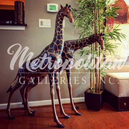 Medium Giraffe Duo Bronze Statue Set