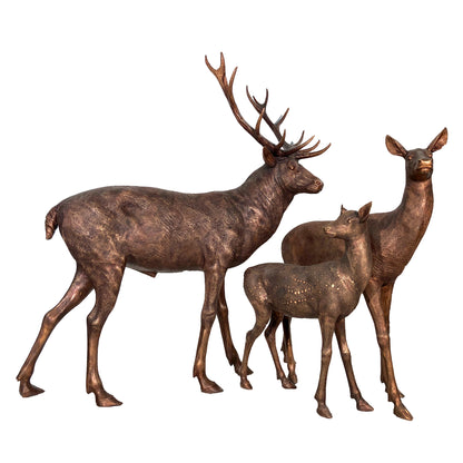 Deer Family of Three Bronze Sculpture Set