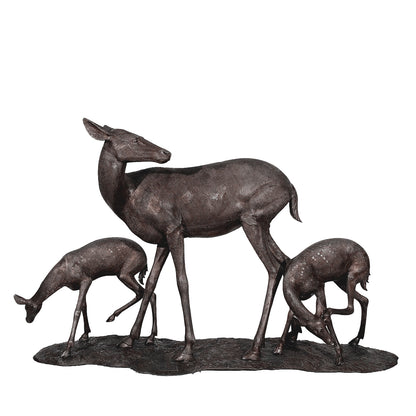 Doe & Two Fawns Bronze Sculpture