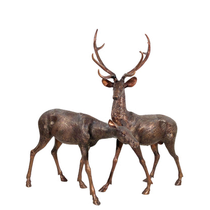 Standing Buck & Doe Bronze Statue Set