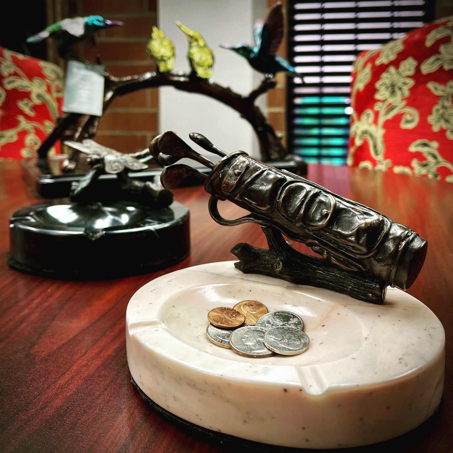 Marble Trinket Tray with Bronze Golf Clubs