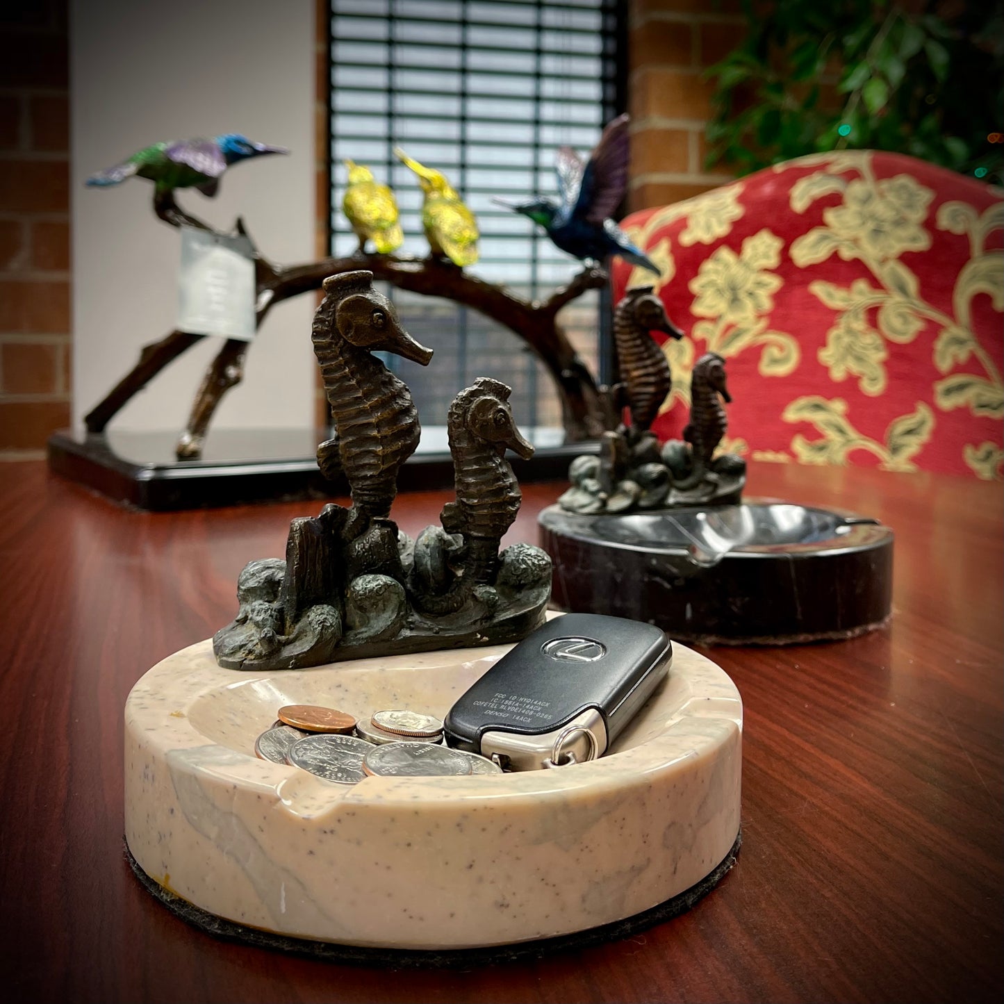 Marble Trinket Tray with Bronze Seahorses