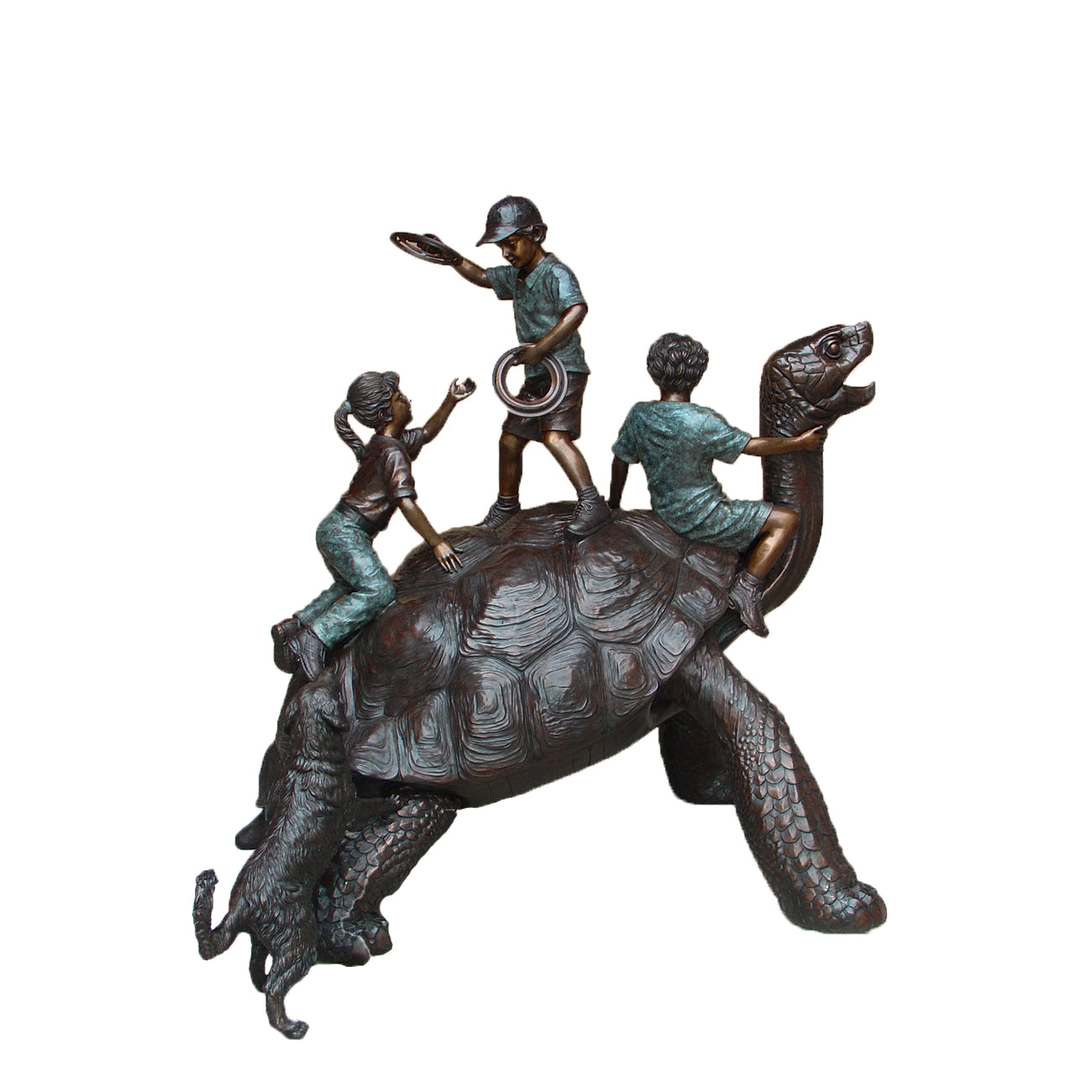 Children & Dog on Big Turtle Bronze Statue