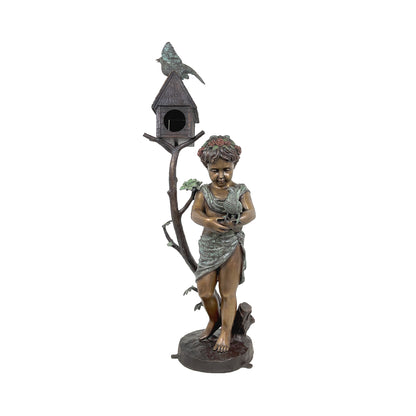 Girl holding Bird Bronze Birdhouse