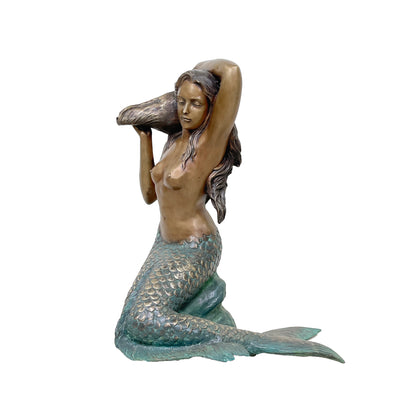 Sitting Mermaid holding Shell Fountain Bronze Statue