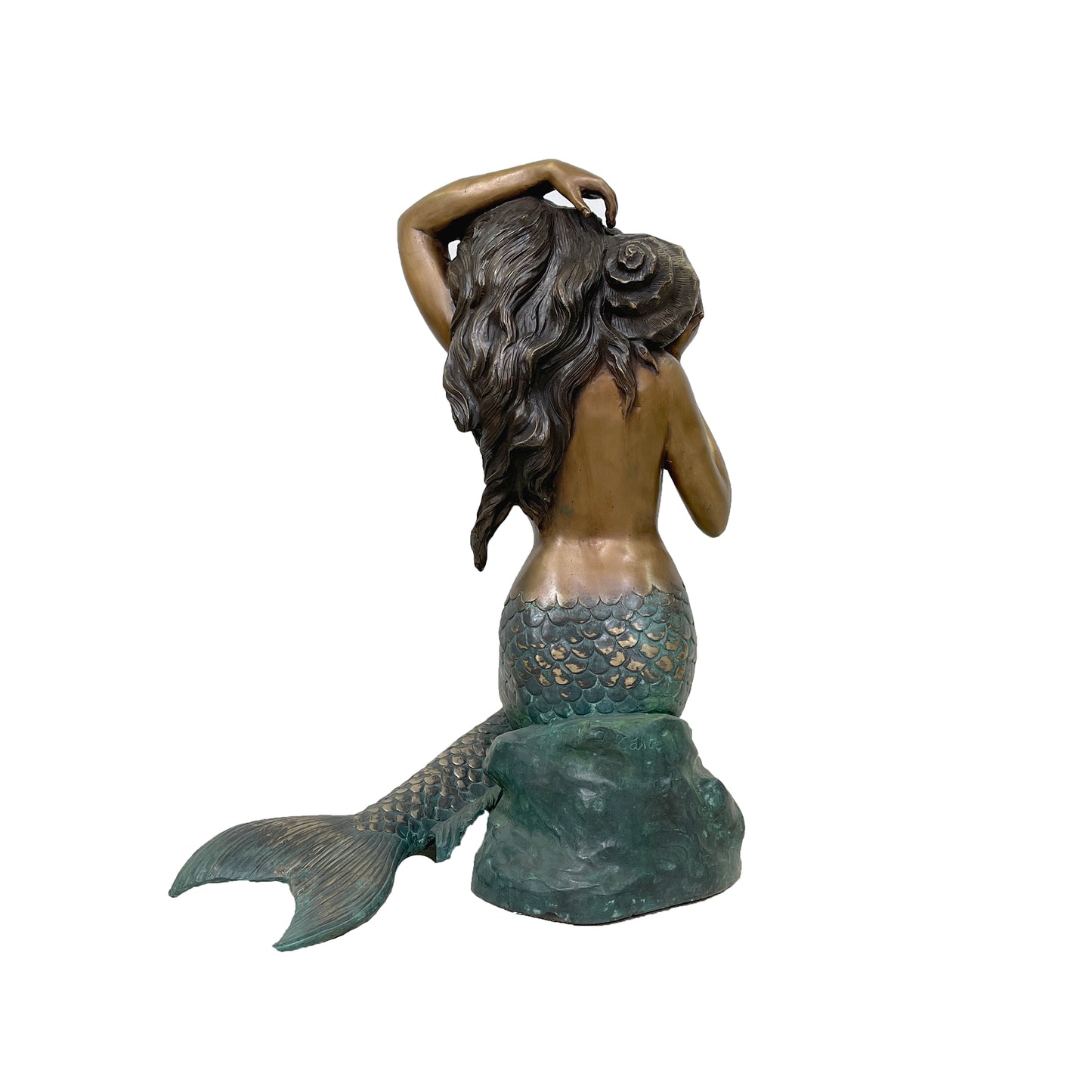 Sitting Mermaid holding Shell Fountain Bronze Statue