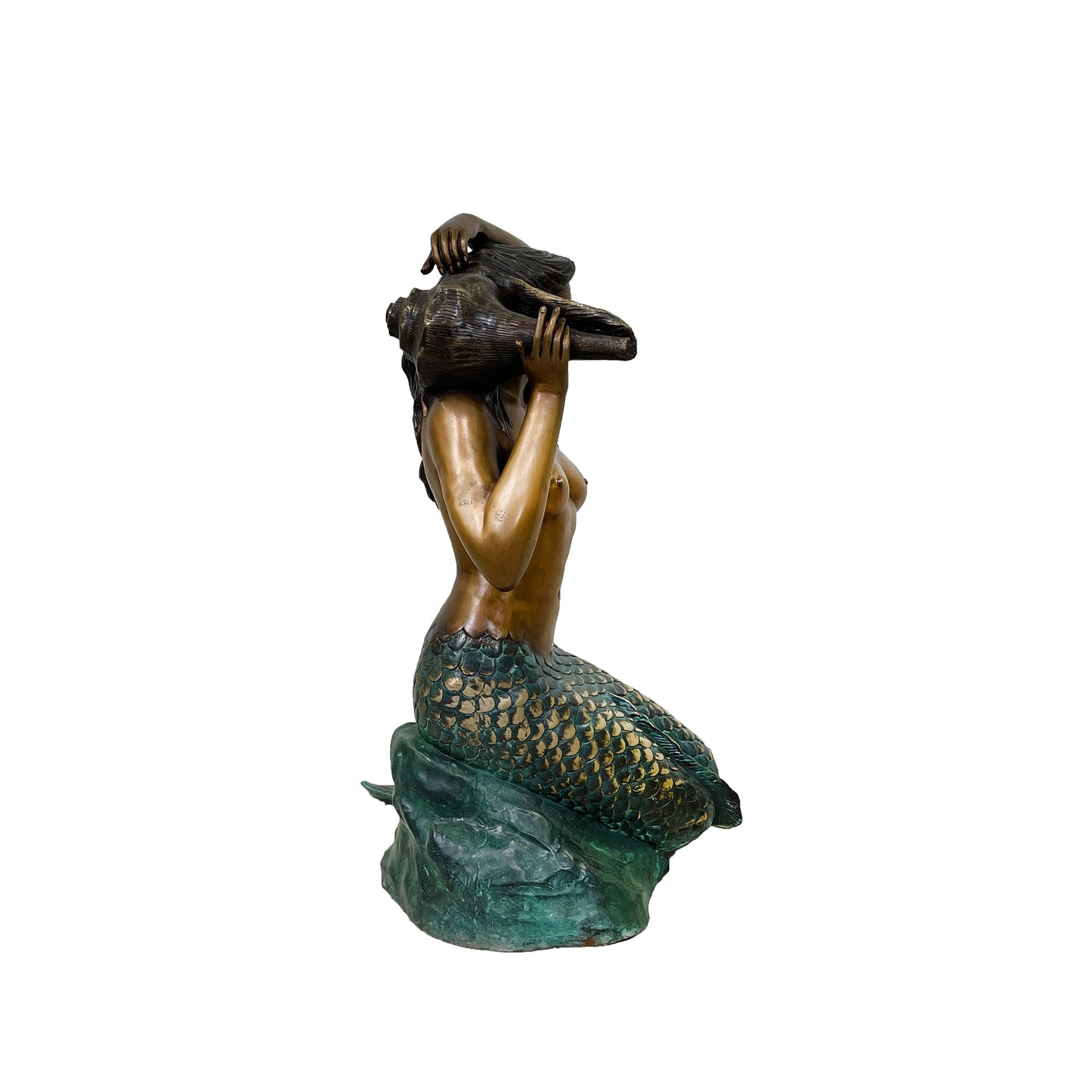 Sitting Mermaid holding Shell Fountain Bronze Statue