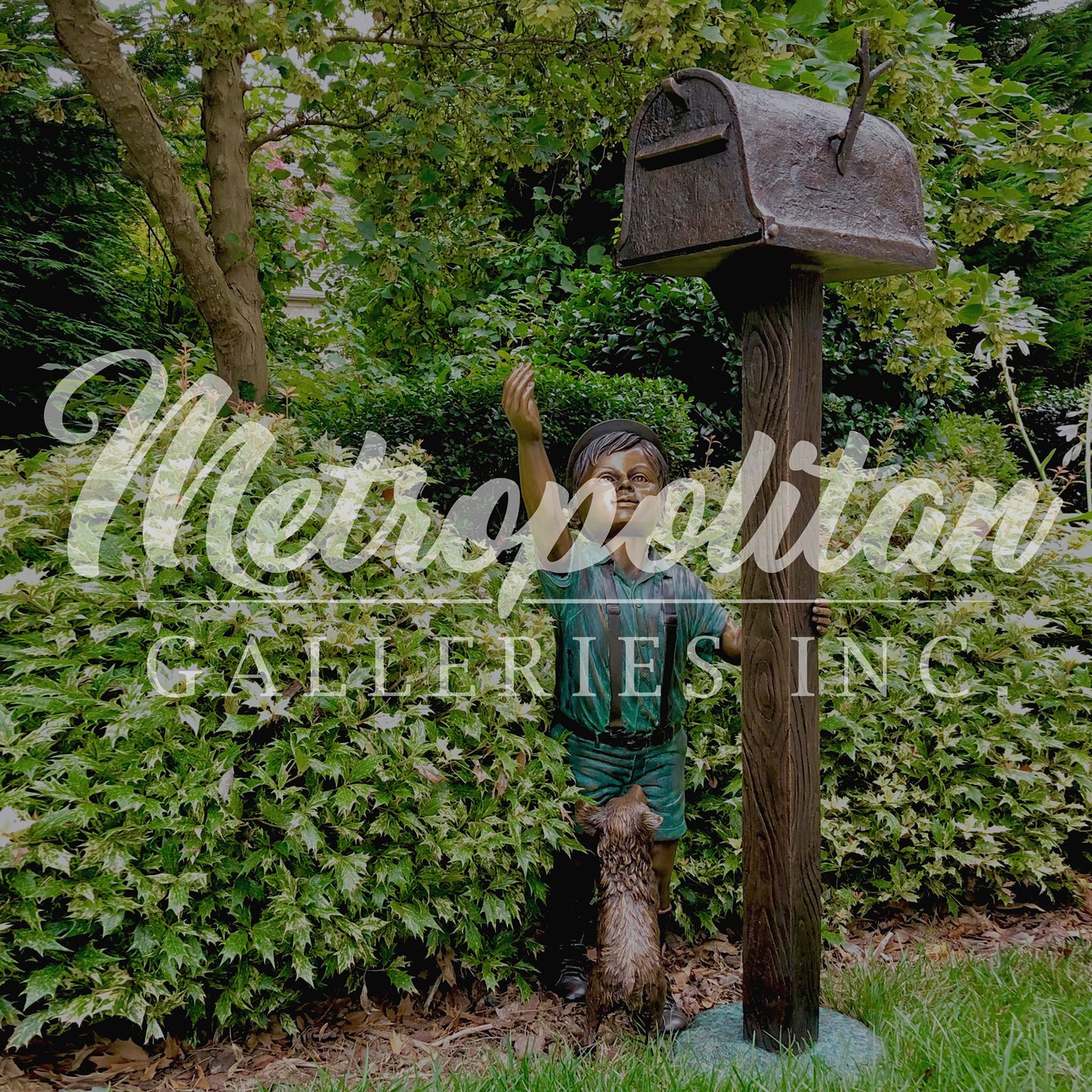 Standing Boy with Dog Bronze Statue Mailbox