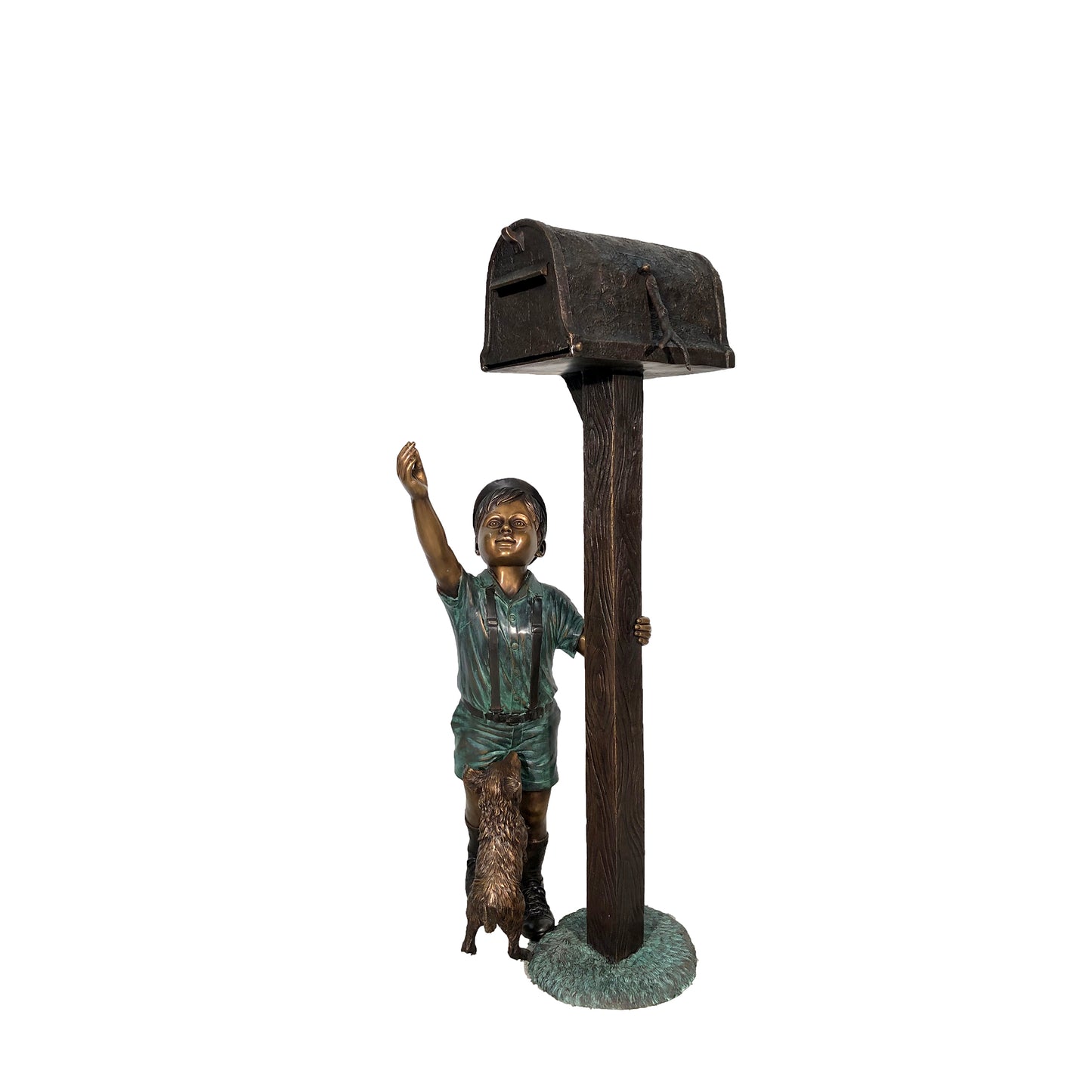 Standing Boy with Dog Bronze Statue Mailbox