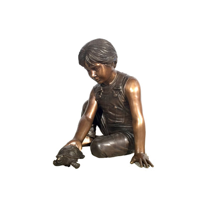 Boy Holding Turtle Fountain Bronze Statue