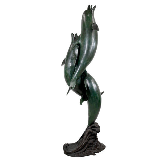 Entwined Dolphin Trio Fountain Bronze Statue