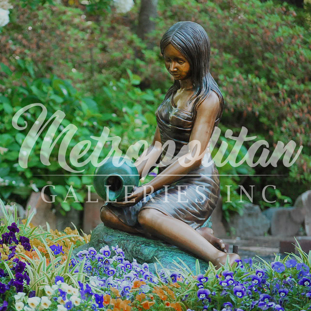 Julia sitting with Vase Fountain Bronze Statue