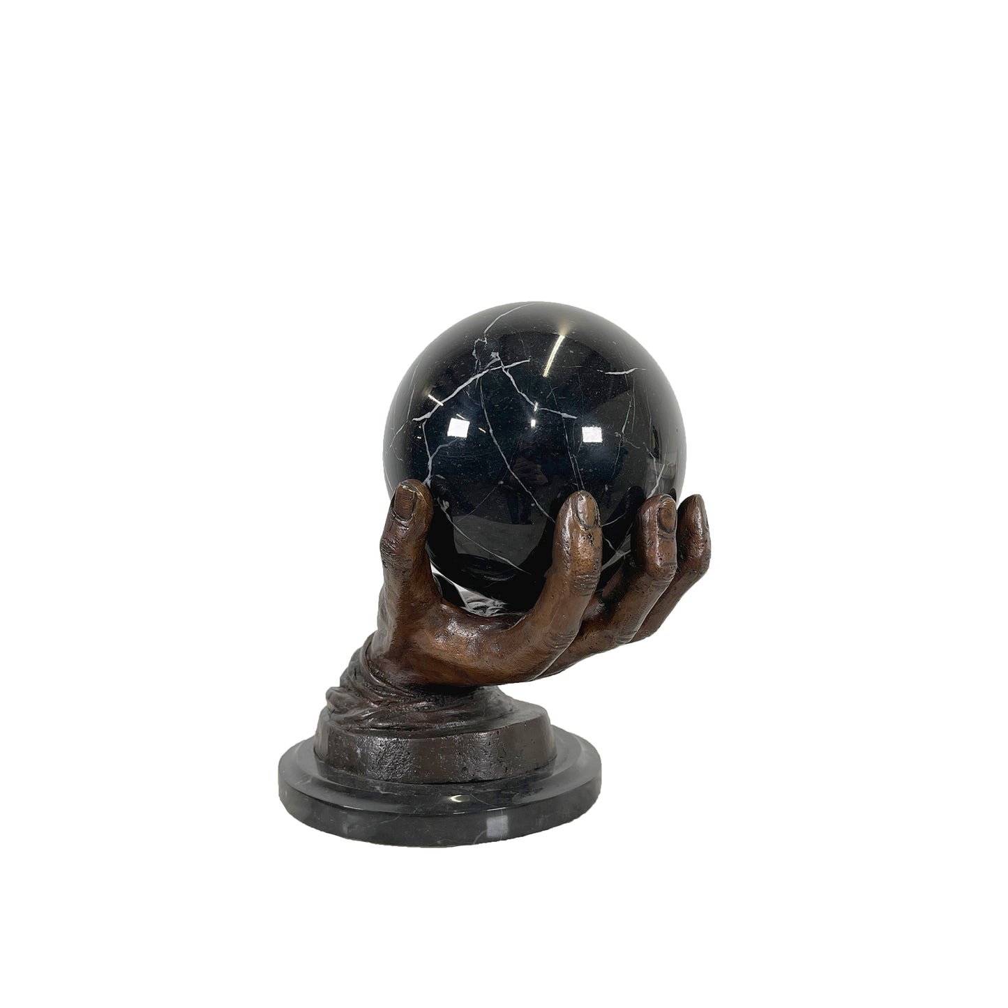 Hand holding Marble Ball Table-top Bronze Statue