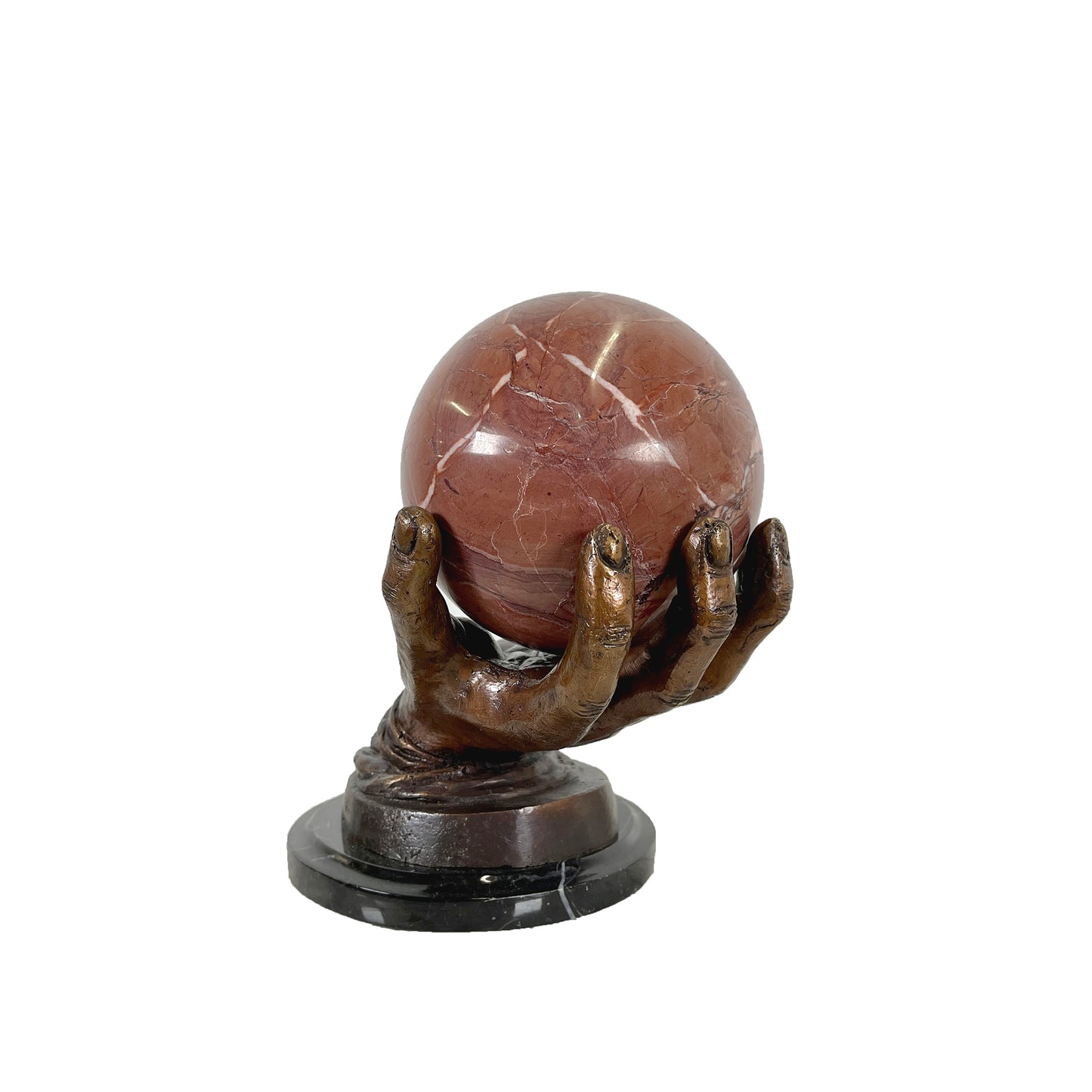 Hand holding Marble Ball Table-top Bronze Statue