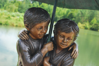 Children Under Umbrella Fountain Bronze Statue