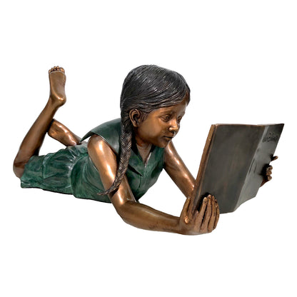 Laying Girl Reading Book Bronze Statue