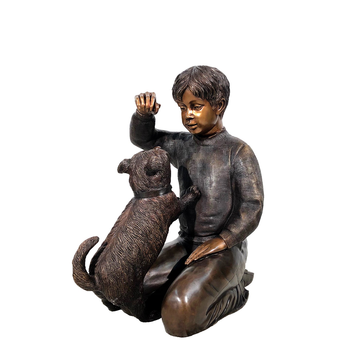 Boy Playing with Puppy Bronze Statue