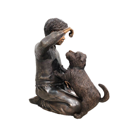 Boy Playing with Puppy Bronze Statue