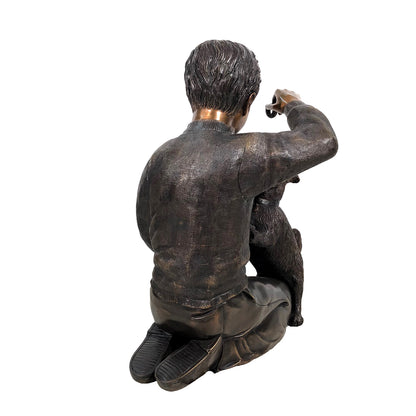 Boy Playing with Puppy Bronze Statue