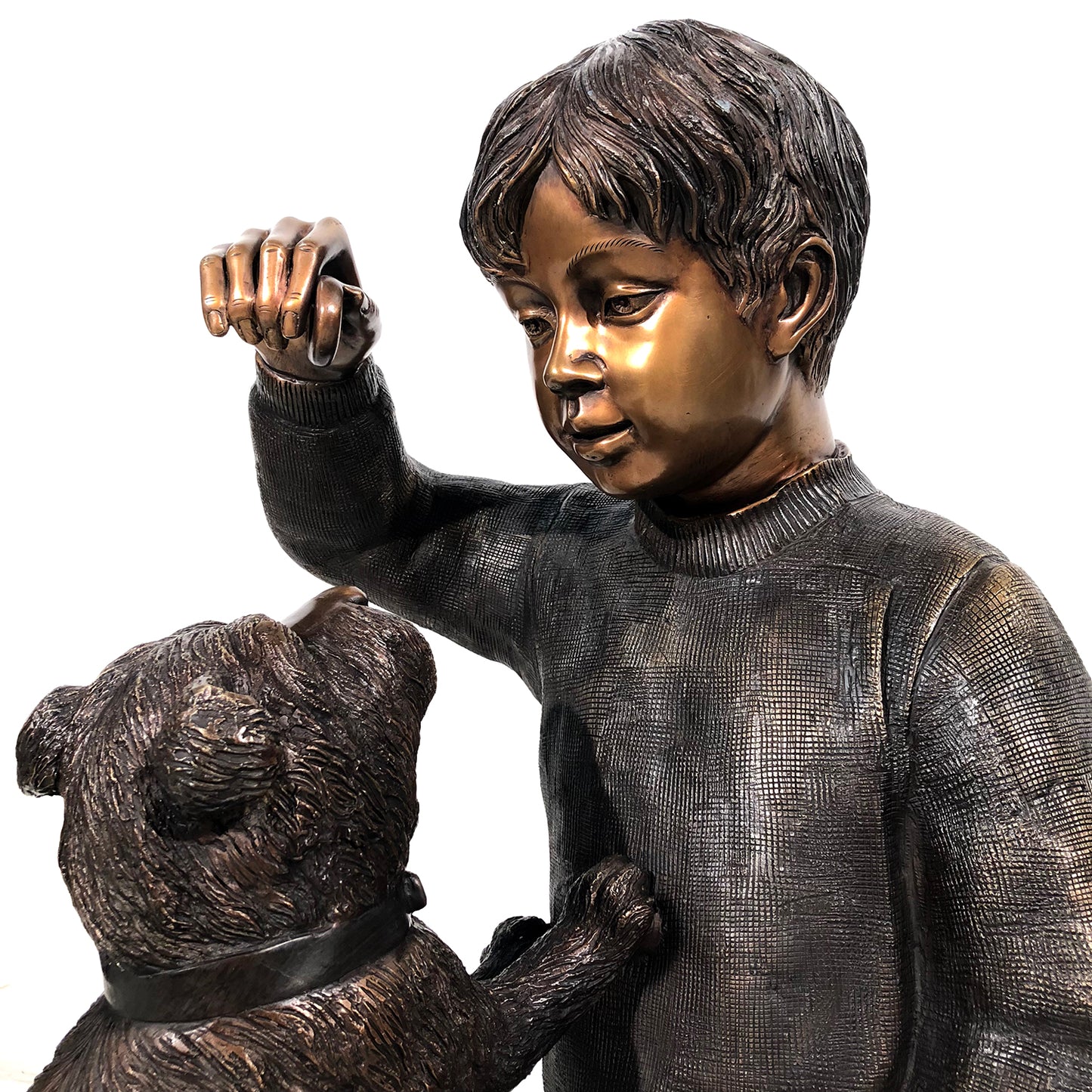 Boy Playing with Puppy Bronze Statue