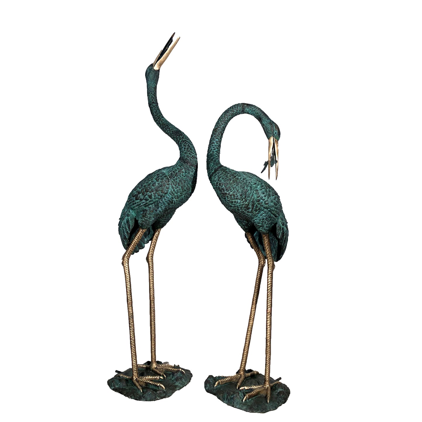 Standing Crane Bird Bronze Statue Set