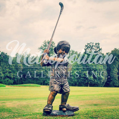 Little Boy Golfer with Big Shoes Bronze Statue