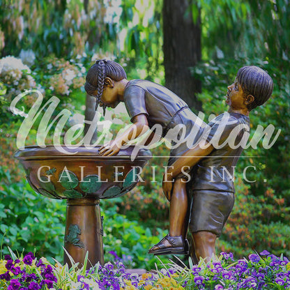 Children at Water Bowl Fountain Bronze Statue