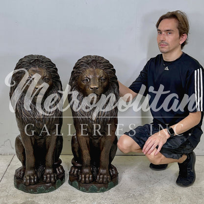 Small Sitting Lions Bronze Statue Pair