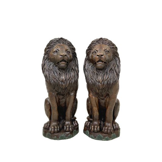 Small Sitting Lions Bronze Statue Pair