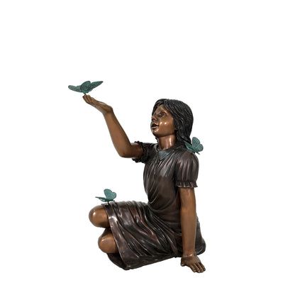 Sitting Girl with Butterflies Bronze Statue