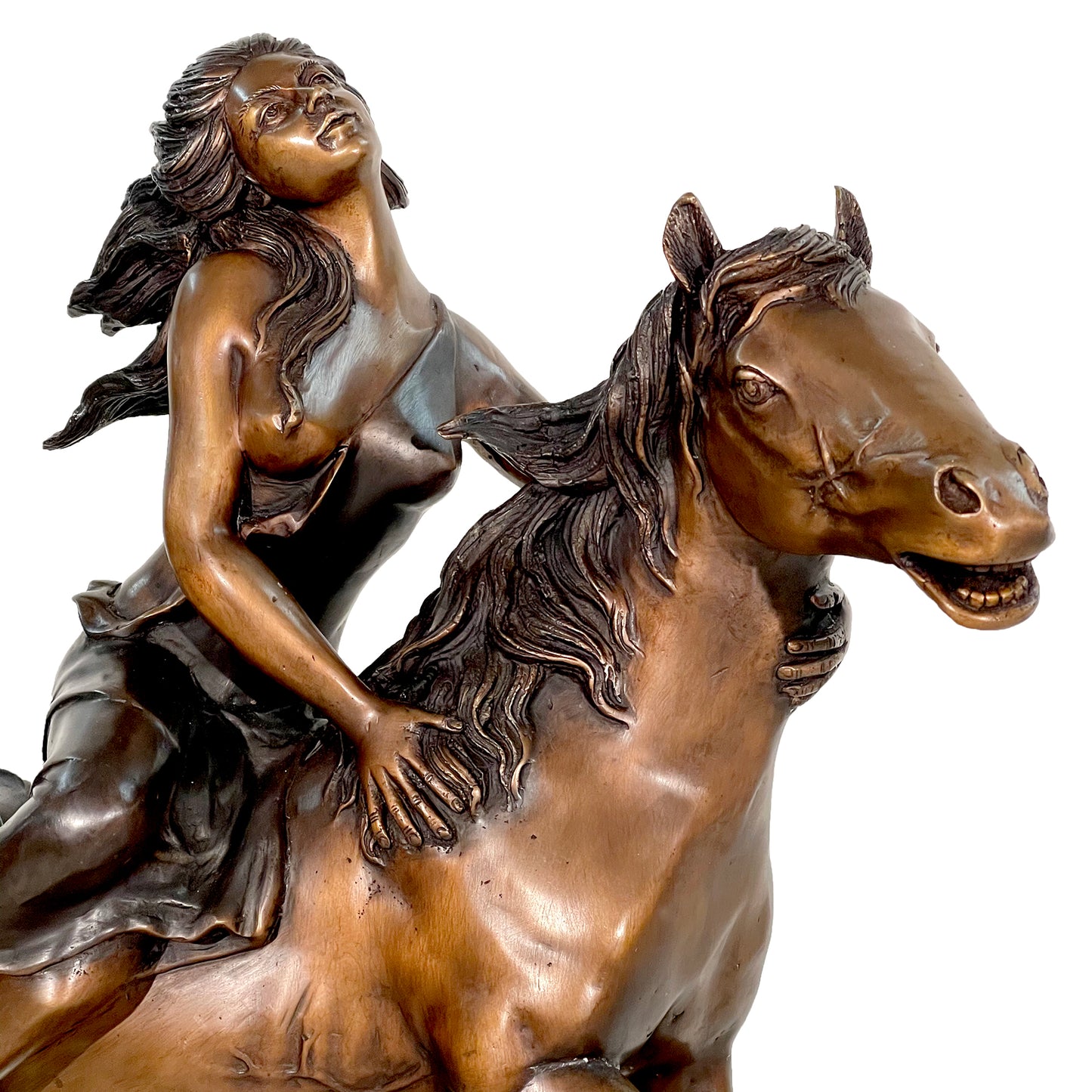 Free Spirit Lady riding Horse Table-top Bronze Statue