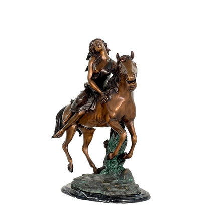 Free Spirit Lady riding Horse Table-top Bronze Statue