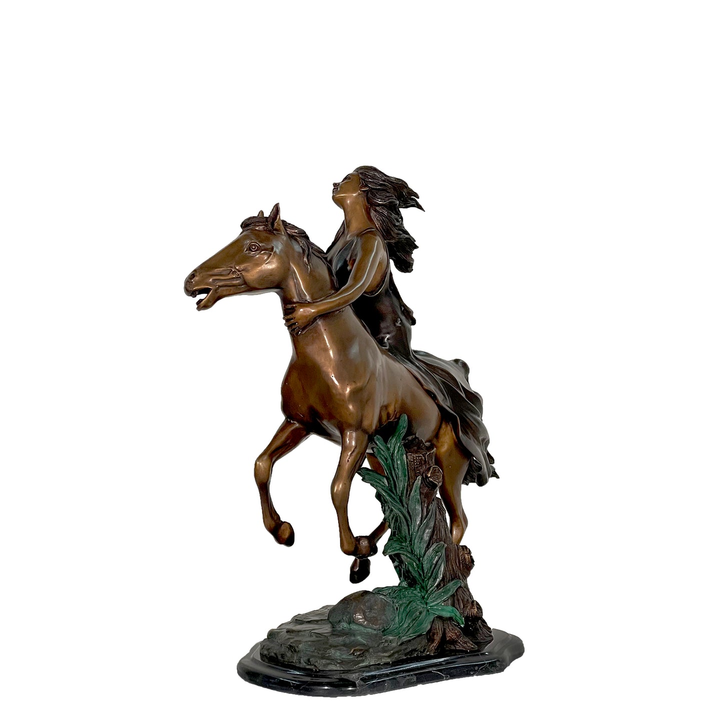 Free Spirit Lady riding Horse Table-top Bronze Statue