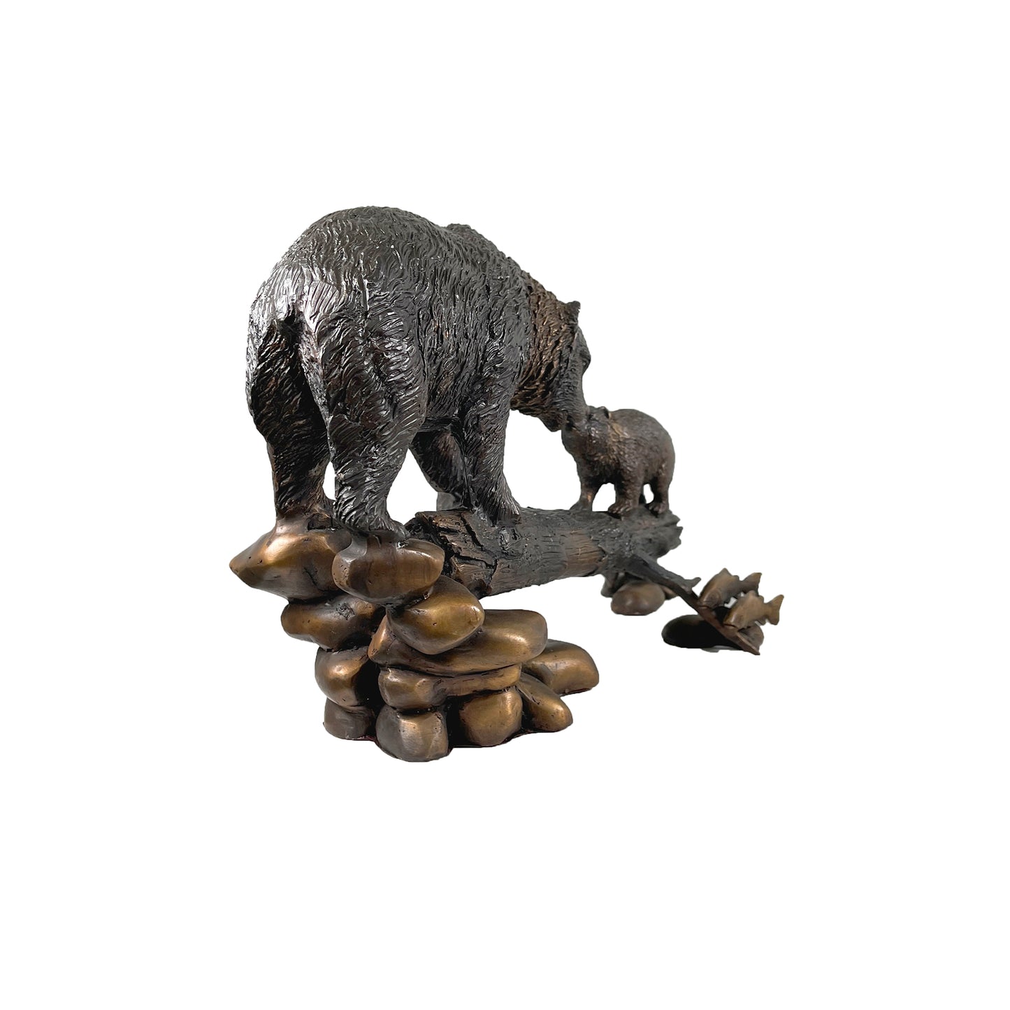 Bear & Cub on Log Table-top Bronze Statue