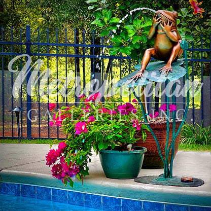 Frog on Lotus Leaf Bronze Fountain Statue