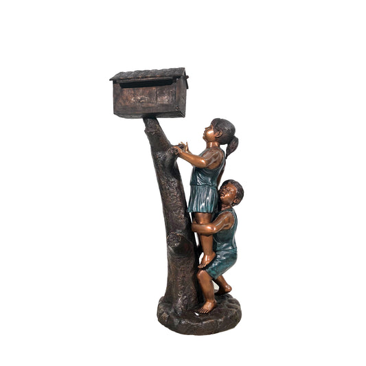 Boy & Girl Bronze Statue Mailbox