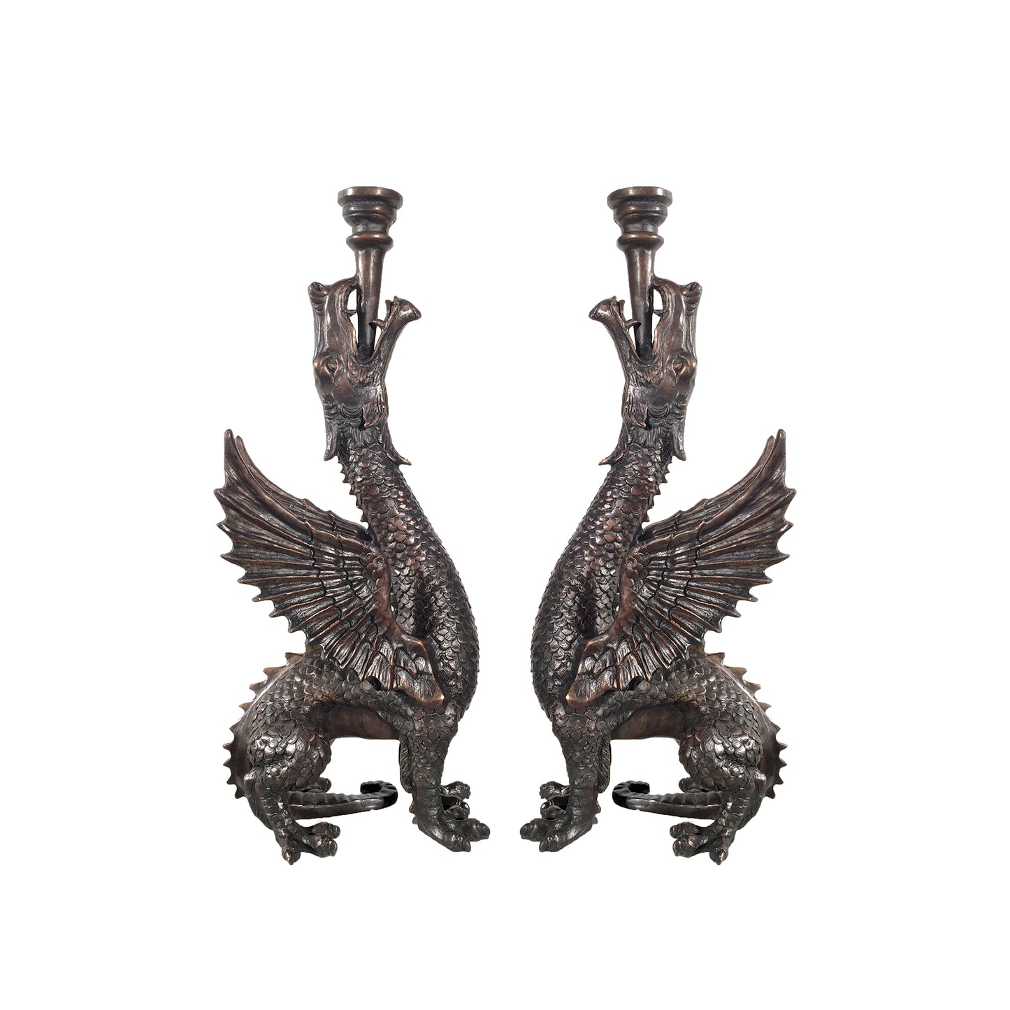 Dragon Candle Holder Table-top Bronze Statue Set