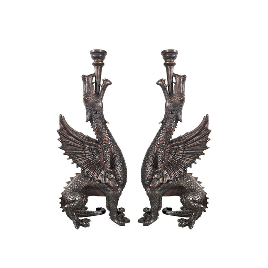 Dragon Candle Holder Table-top Bronze Statue Set