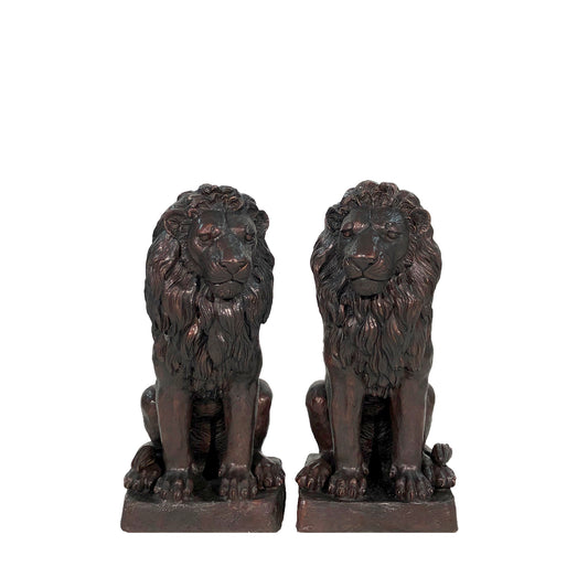 Small Sitting Lions Bronze Statue Pair