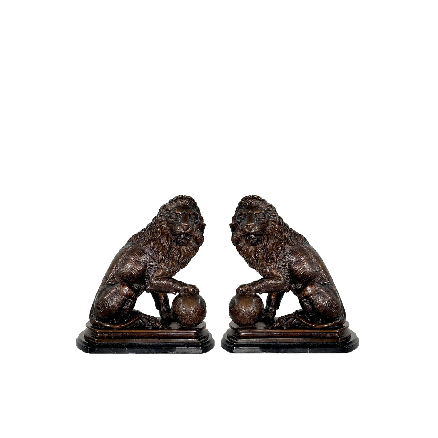 Lion with Ball Bookend Table-top Bronze Statue