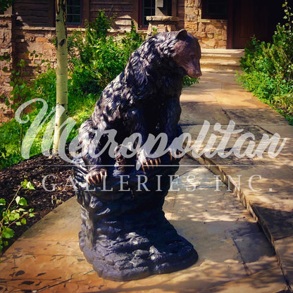 Bear Sitting on Rock Bronze Statue