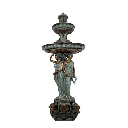 Three Ladies with Fish Tiered Bronze Fountain