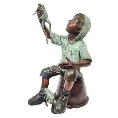 Sitting Boy on Bucket with Frogs Fountain Bronze Statue