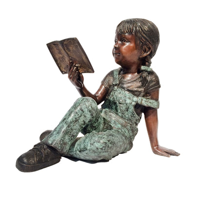 Sitting Girl Reading a Book Bronze Statue