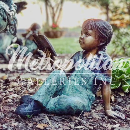 Sitting Girl Reading a Book Bronze Statue