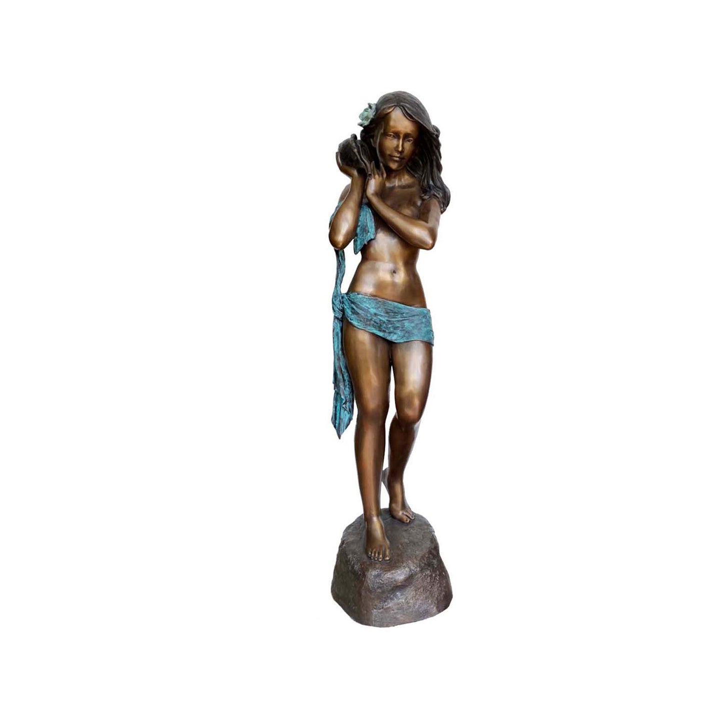 Standing Girl holding Shell Fountain Bronze Statue