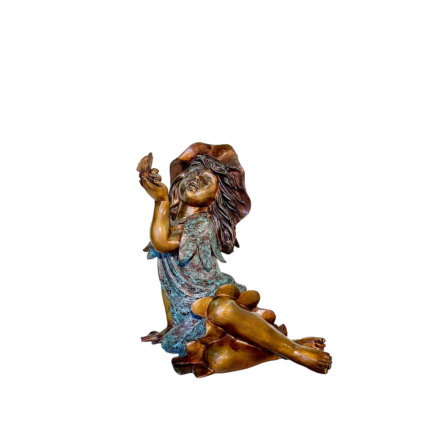 Sitting Girl holding Bird Bronze Statue